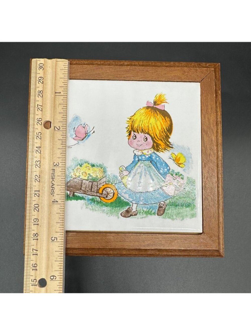 Vintage Wooden Jewelry Box Mirror Velvet Lined Prairie Girl Butterfly 1980s - Picture 9 of 10
